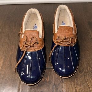 JBU by Jamba Woodbury Waterproof Duck Boot Navy/Tan Faux Leather/Fur Size 7.5